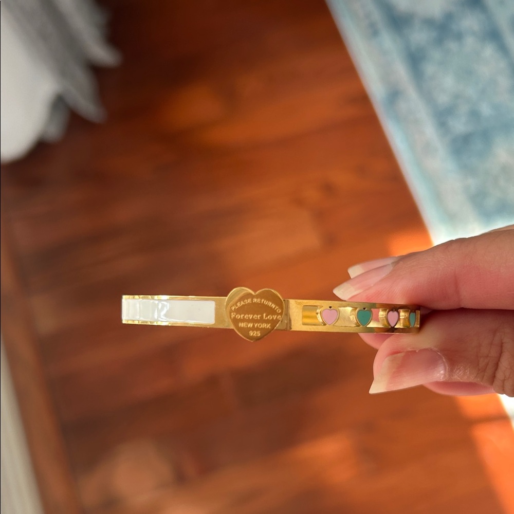 Gold Heart Bangle with Multicolor Accents